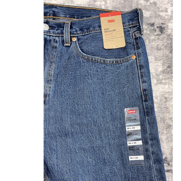 Levis 505 Regular Fit Jeans Mens 36x34 Medium Wash Blue Straight Leg Cotton NWT - Picture 3 of 7